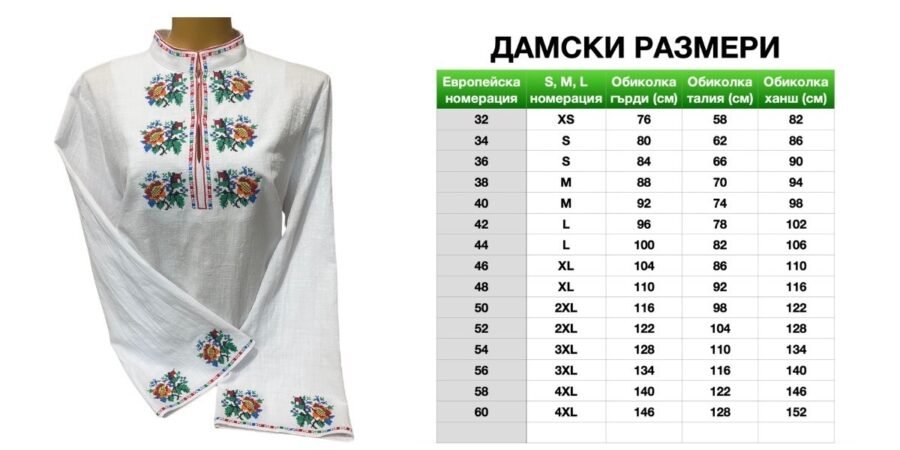 Дамска пиринска риза – модел 27 - с автентични шевици от магазин за народни носии