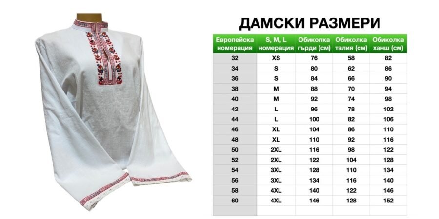 Дамска северняшка риза – модел 22 - с автентични шевици от магазин за народни носии