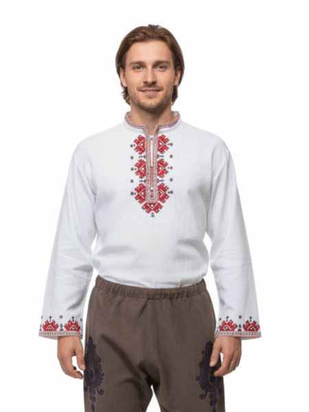 Мъжка риза с бродерия и дълги ръкави.