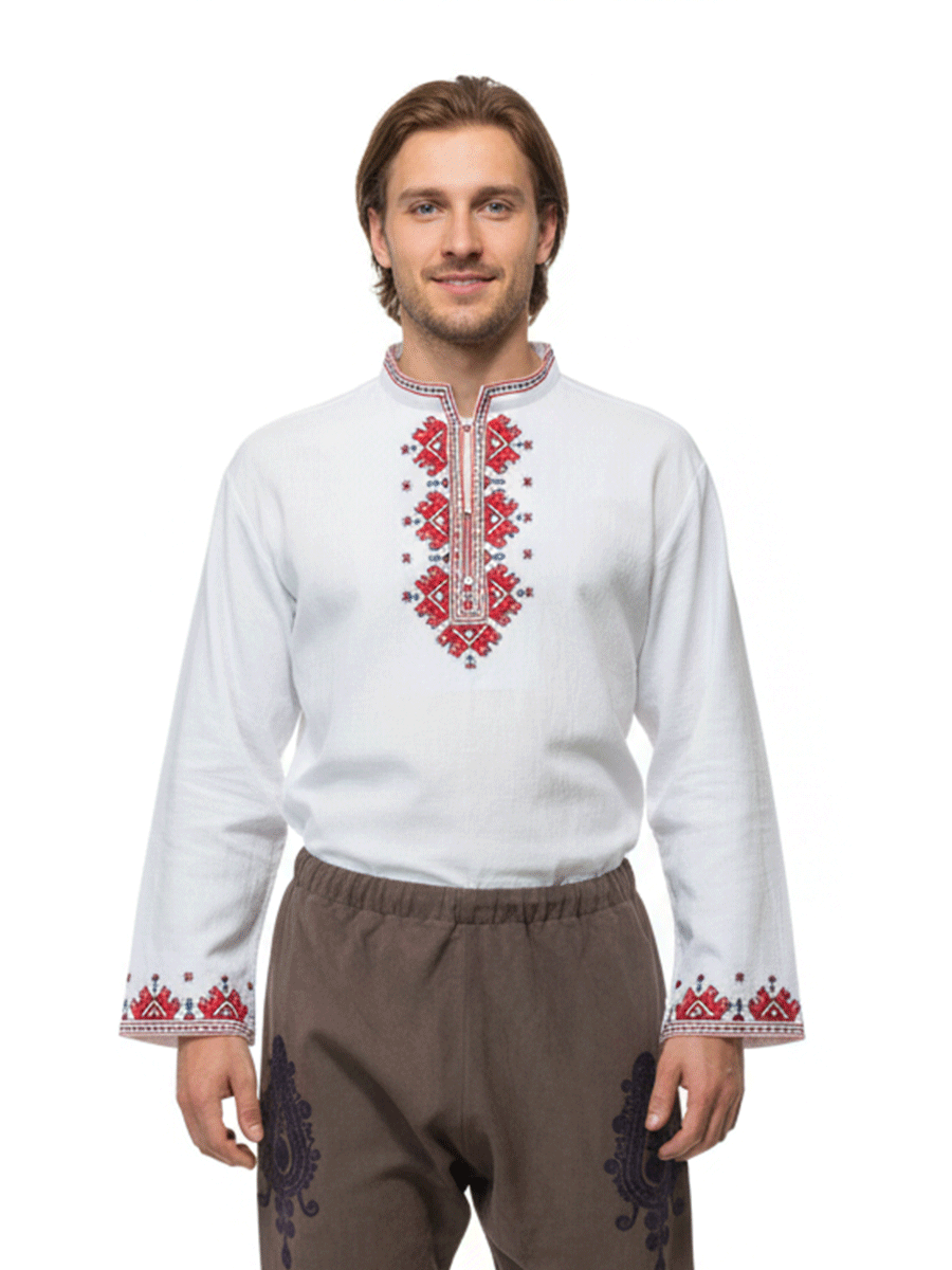 Мъжка риза с бродерия и дълги ръкави.