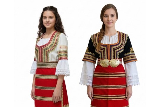 Сравнение на Дамска Кюстендилска сая Модел 20 и Модел 30 с автентични шевици от Магазин Гайтан