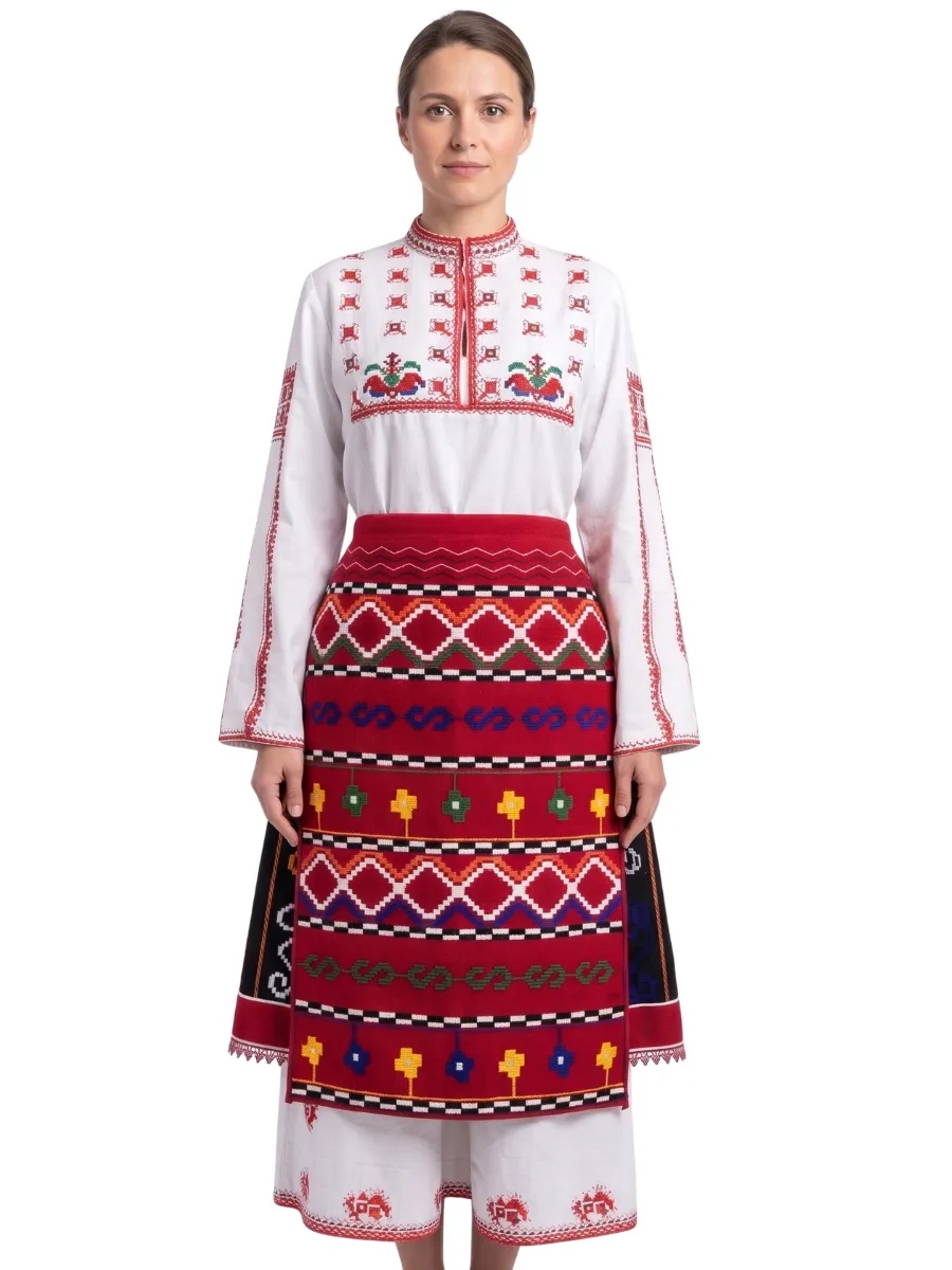 Северняшка носия - модел 45 с автентични шевици, пъстър тъкан предник, бяла риза и пола.